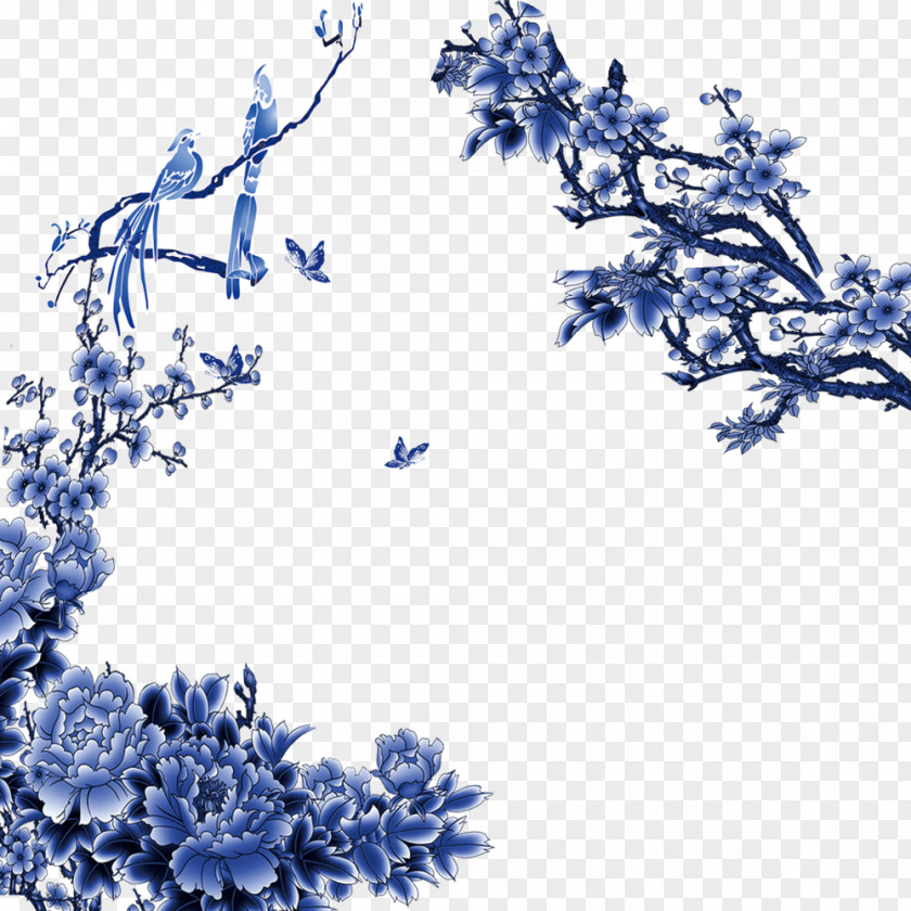 Creative Blue And White Flowers Pottery Porcelain Computer File PNG