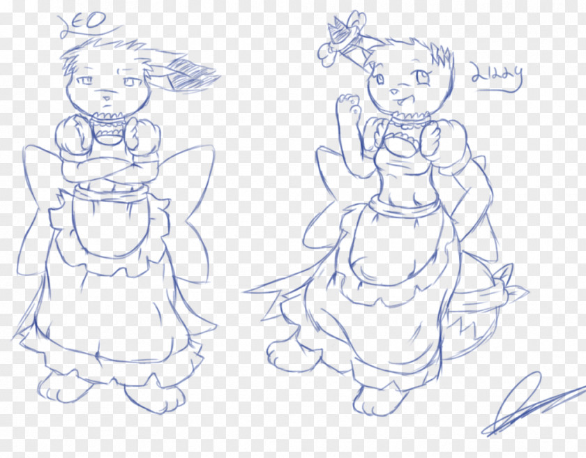 French Maid Uniform Drawing Line Art Human Sketch PNG