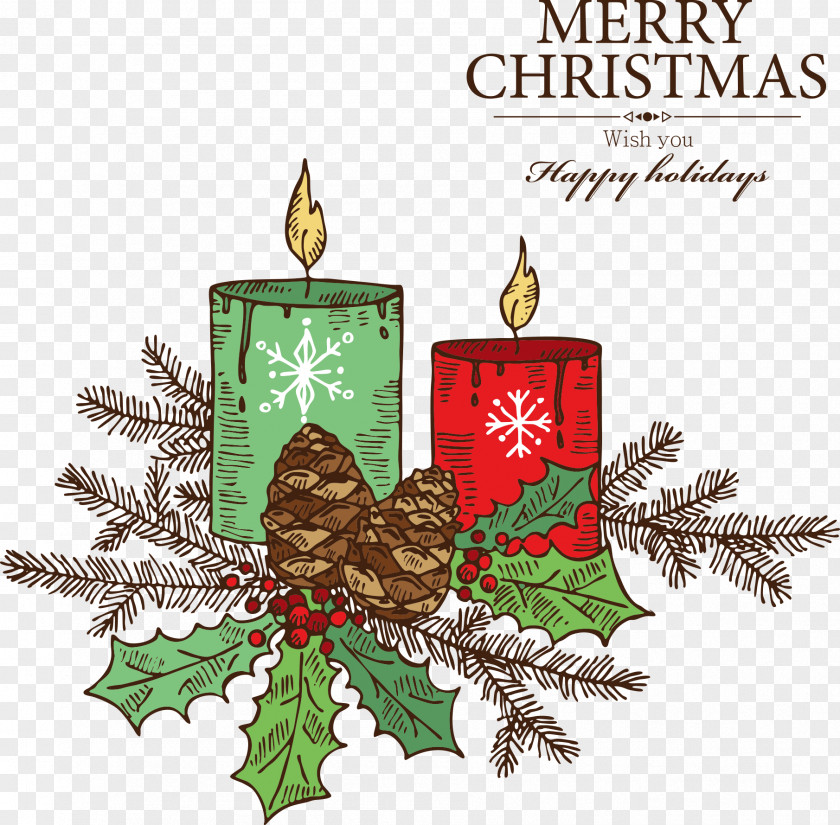 Christmas Candles And Pine Candle PNG