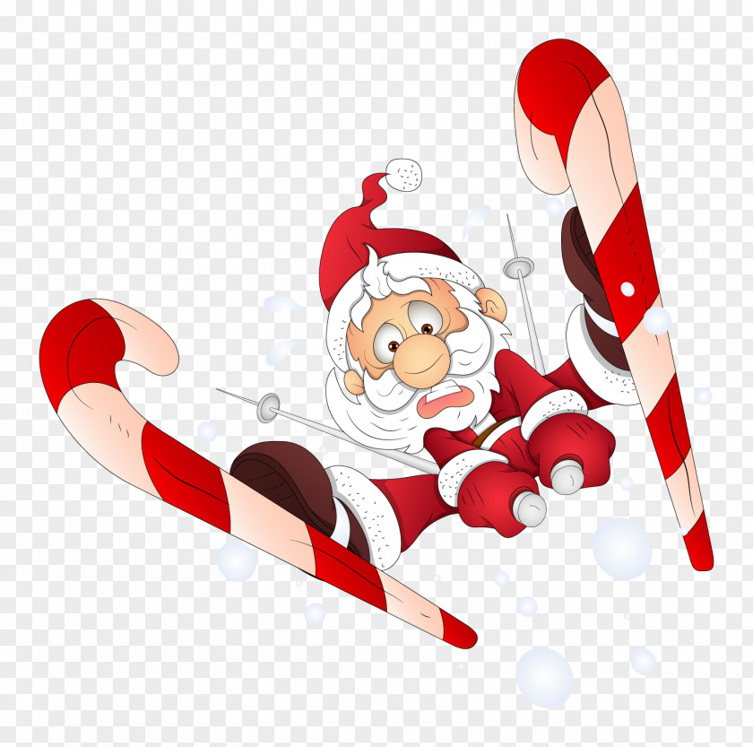Santa Sleigh Claus Skiing Cartoon Clip Art PNG