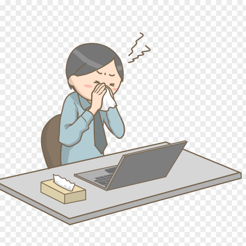 Man Working Desk Illustration Caccola Common Cold Sneeze Nose PNG