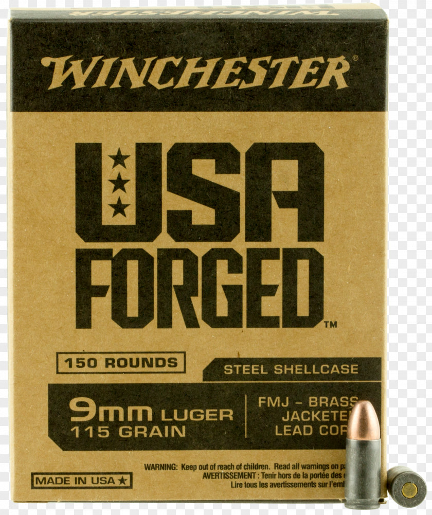 Full Metal Jacket 9×19mm Parabellum Bullet Winchester Repeating Arms Company Ammunition Luger Pistol PNG