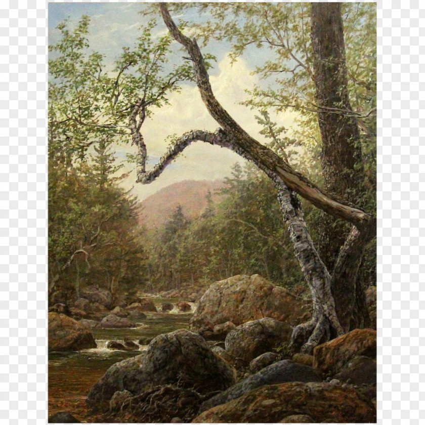 Hand-painted Mountain Landscape Painting Mount Washington Oil Echo Lake Ammonoosuc River PNG