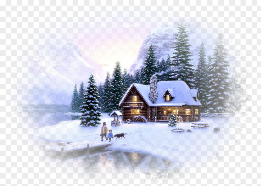 Fantasy Winter Background Desktop Wallpaper Log Cabin Painting PNG