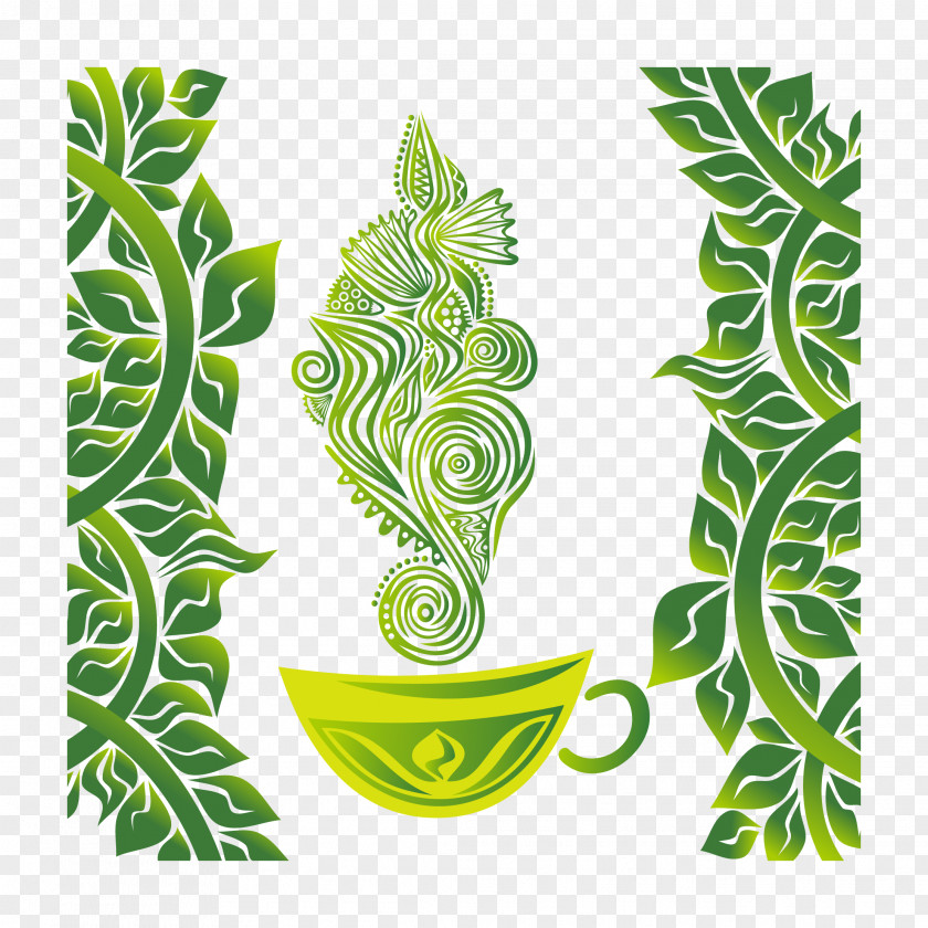 Hand Drawn Vector Tea Cup Green Illustration PNG