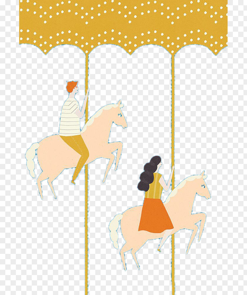 Couple Rotating On Horse Illustration PNG