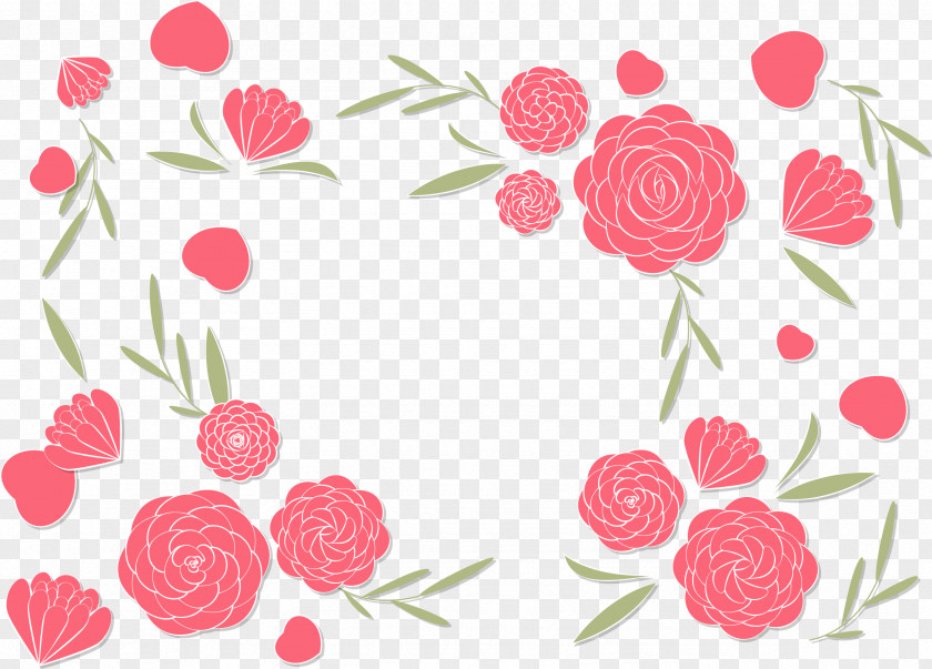 Romantic Pink Camellia Border Japanese Euclidean Vector Floral Design PNG