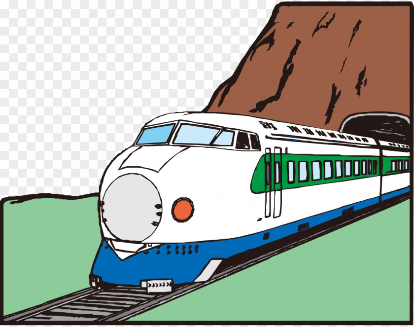 Cartoon Painted With High-speed Rail Train In Alpine Tunnel Clip Art PNG