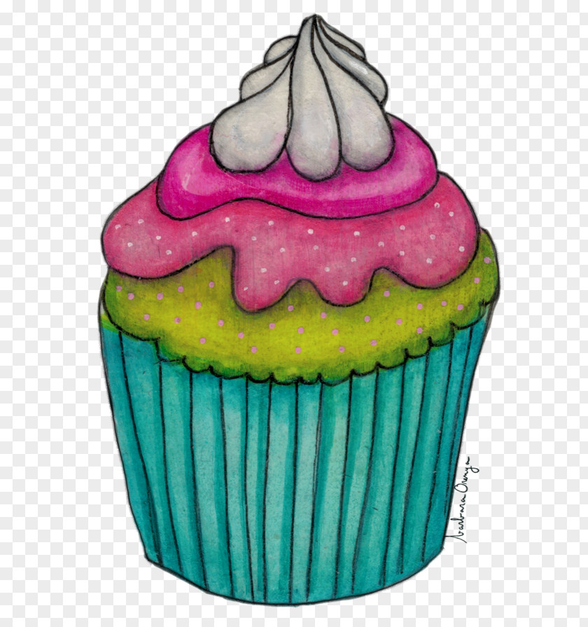 Blessed Watercolor Cupcake Buttercream Magenta Baking PNG