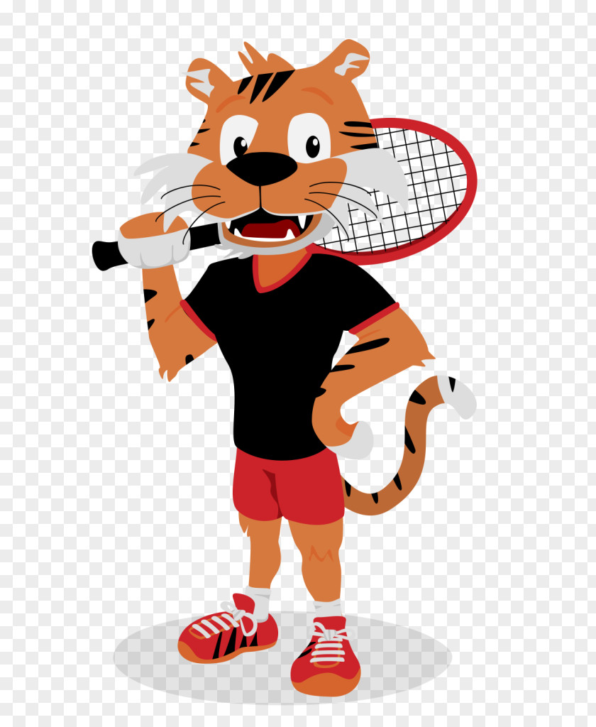 Playing Tennis Tiger Sport Mascot Clip Art PNG