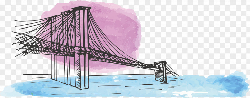 American Watercolor Landmarks Brooklyn Painting Drawing Bridge PNG