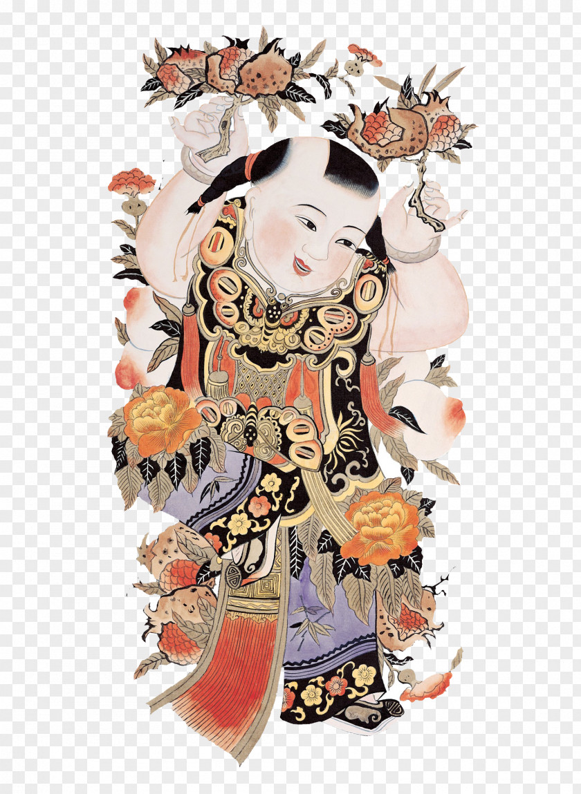 Cartoon Flower Fairy China Menshen Paper Chinese New Year Folklore PNG