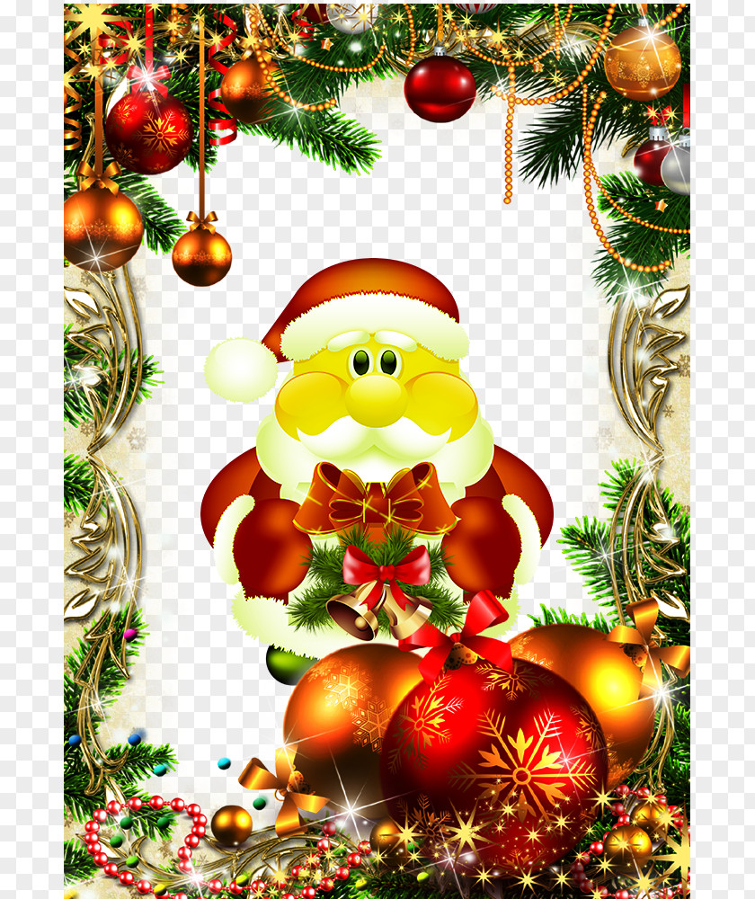 Colorful Borders And Adorable Santa Claus Merry Christmas 2017 Picture Frames Ornament PNG