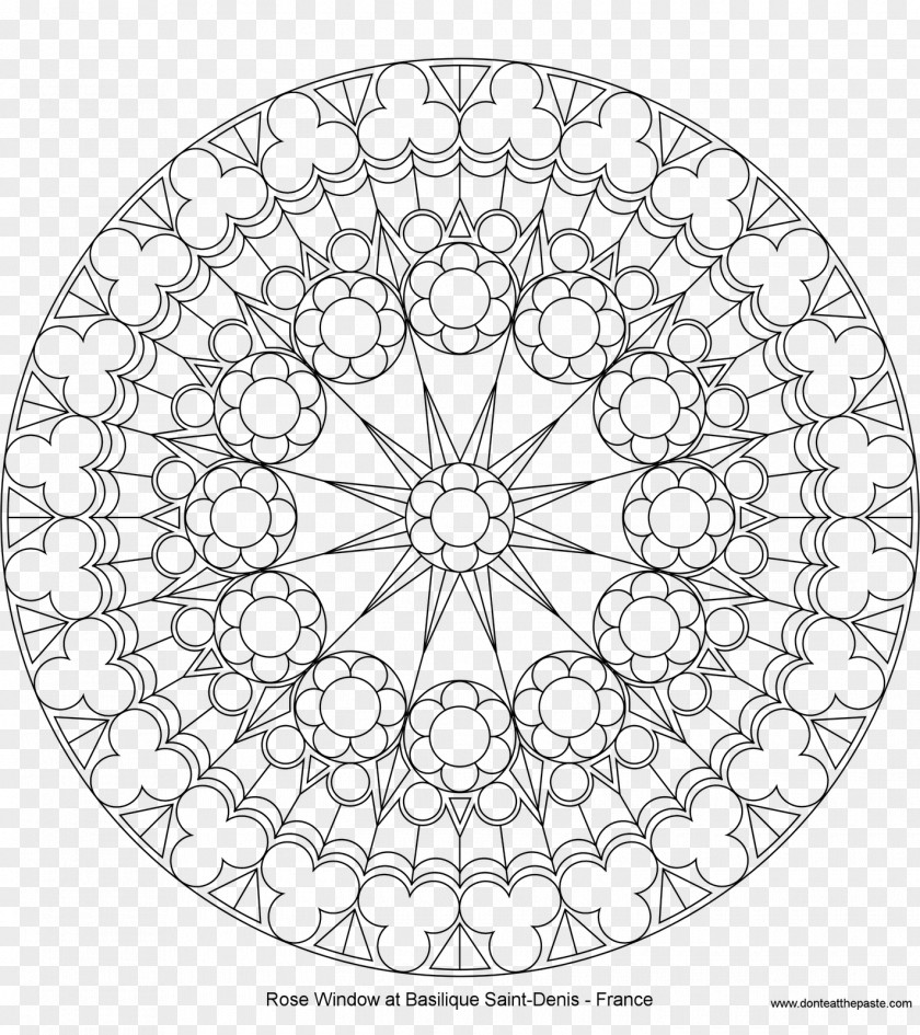 Gothic Pattern Rose Window Stained Glass Coloring Book PNG
