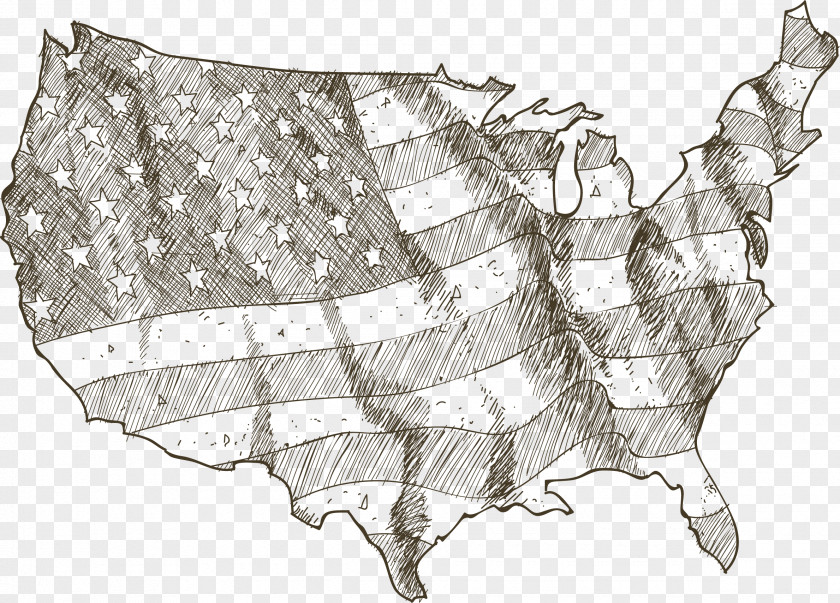 Hand Painted American Flag Map Drawing Stock Illustration Vector PNG