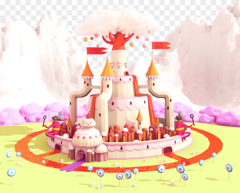 3D Dream Castle Low Poly Art Drawing Behance PNG