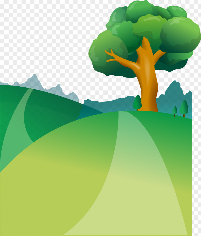 Vector Hand-painted Trees Poster Cartoon Illustration PNG