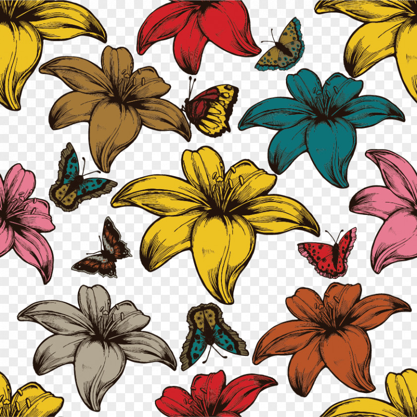 Colored Floral Background Flower Pattern PNG