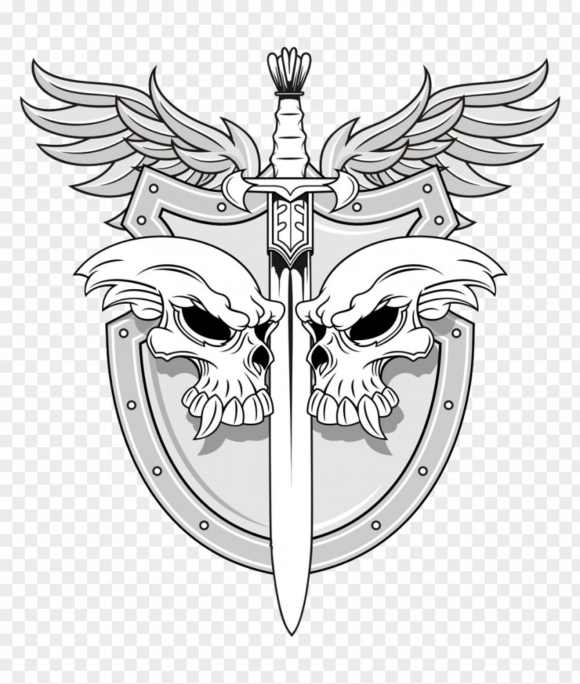Skull Shield Vector Sword Human Symbolism Illustration PNG