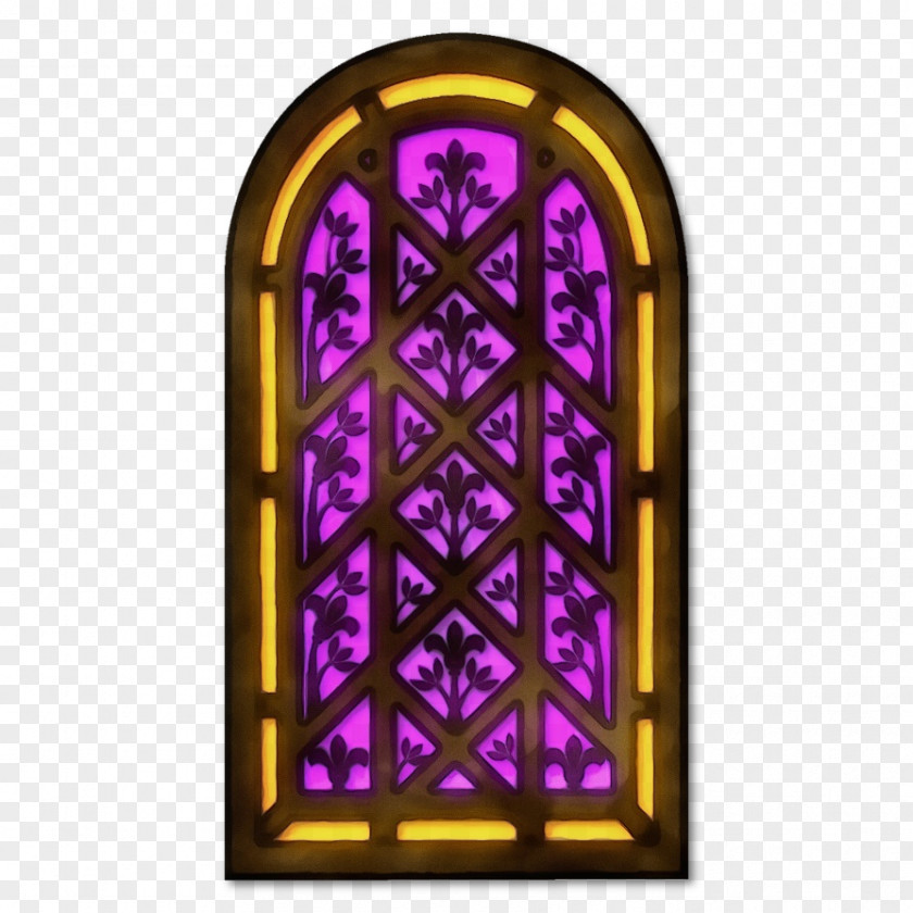 Rectangle Door Stained Glass Purple Arch Window PNG