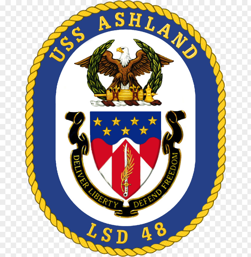 Crest United States Navy USS Ashland (LSD-48) Whidbey Island-class Dock Landing Ship PNG