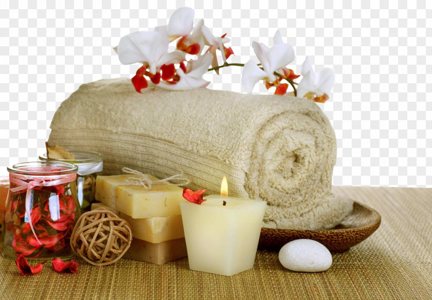 Orchid Towel Soap Candles Spa Sauna Stone Massage PNG