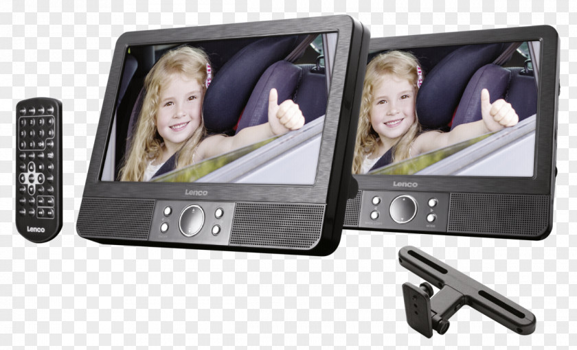 USB Portable DVD Player Headrest + 2 Monitors Lenco MES-405 Screen Size Diagonal Electronic Visual Display Computer PNG