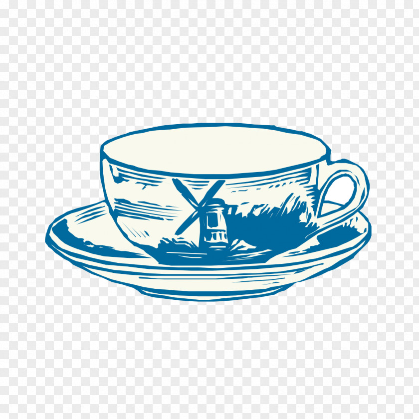Hand-painted Vintage Glass Pattern Coffee Cup Clip Art PNG