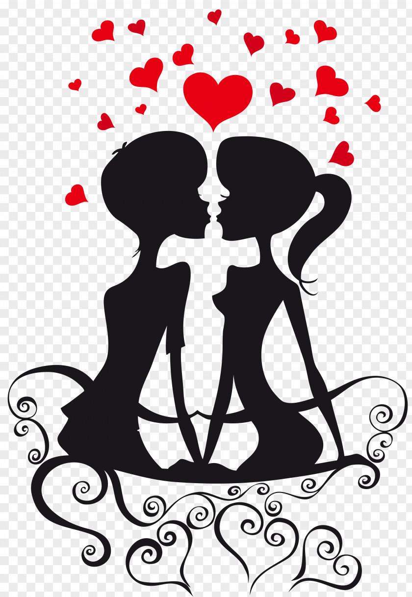 Love Couple Silhouettes On A Bench With Hearts Clipart Clip Art PNG