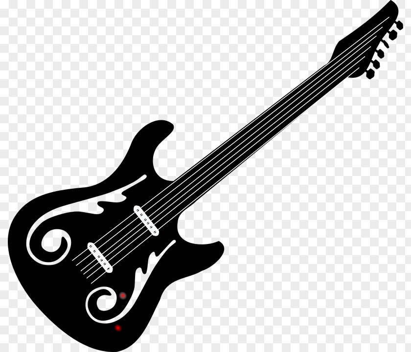 Electric Guitar Bass Black And White Clip Art PNG