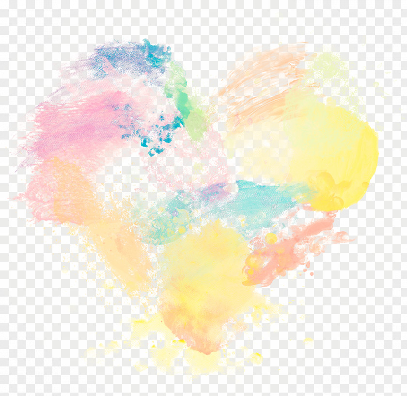 Color Ink Wind Heart Watercolor Painting Wallpaper PNG