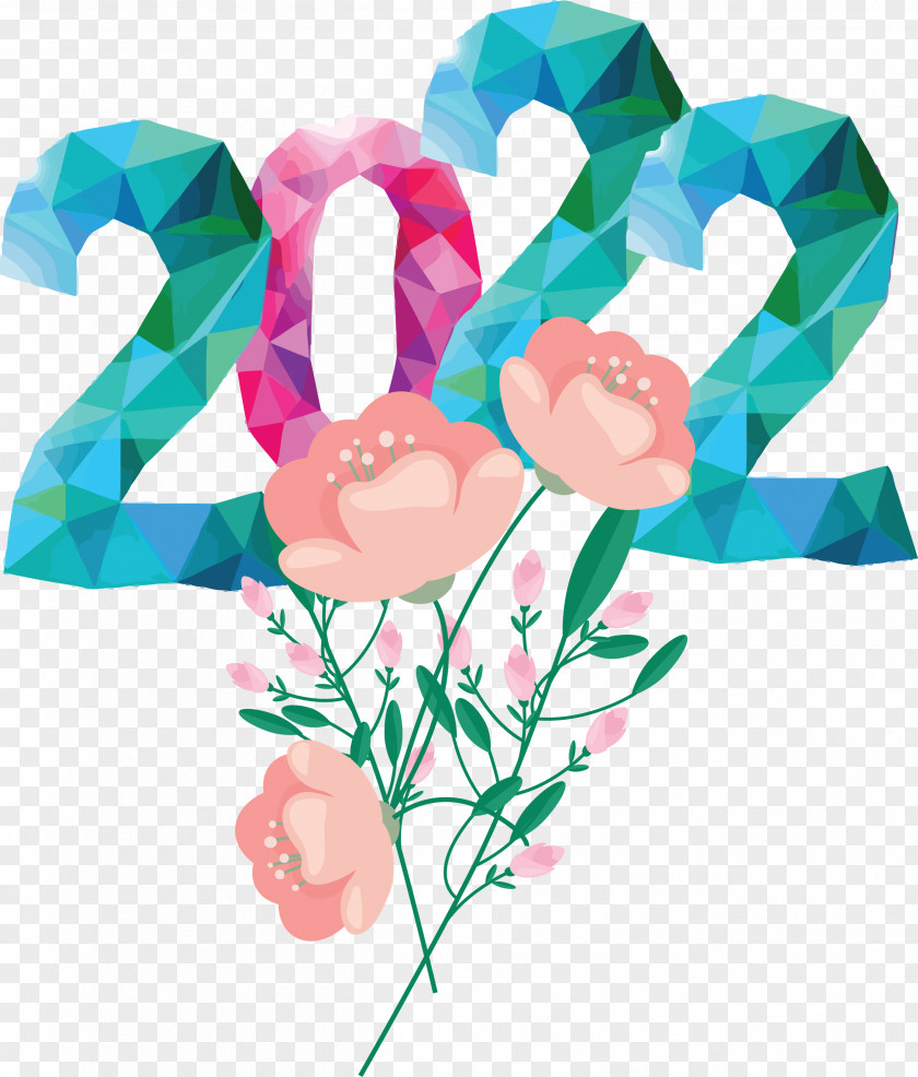 Happy New Year 2022 Text Flower Sign PNG