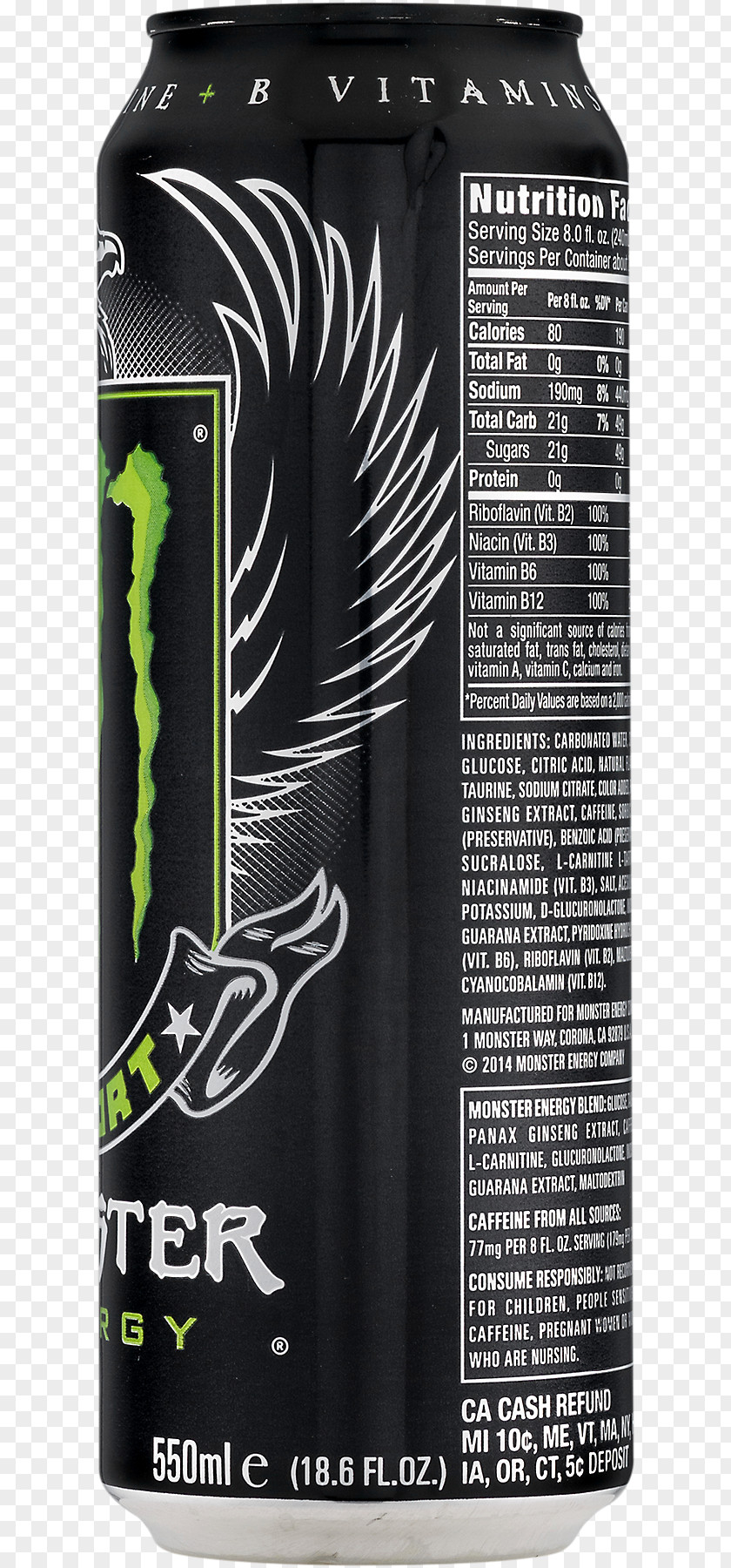 Energy Drink Monster B Vitamins Taurine Levocarnitine PNG