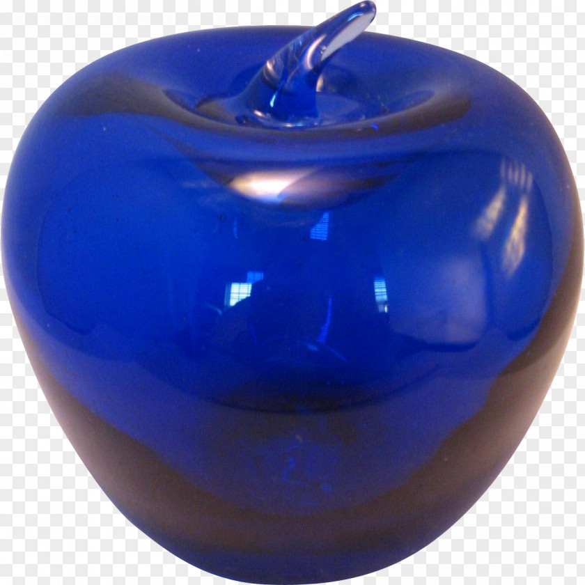 Glass Apple Paperweight Steel Blue Cobalt Bowl PNG
