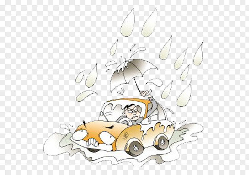 The Driver Of Umbrella In Wind Cloudburst Thunderstorm Illustration PNG