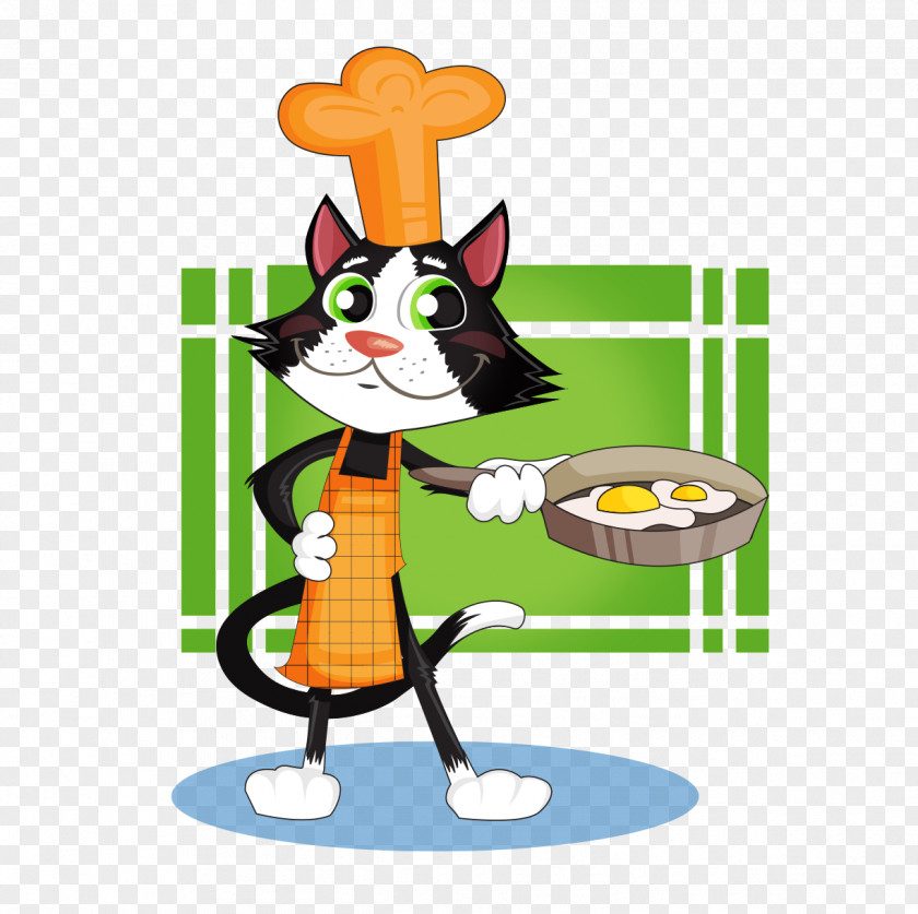 Lovely Hand-painted Cartoon Cat Chef Omelette Kitten Cooking PNG