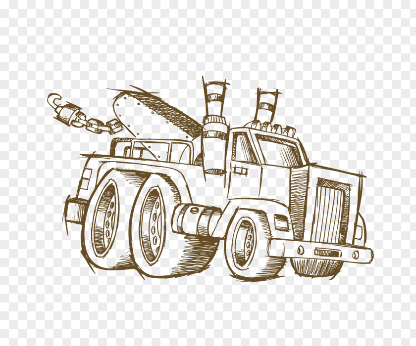 Hand Drawn Tractor Car Tow Truck Royalty-free Clip Art PNG