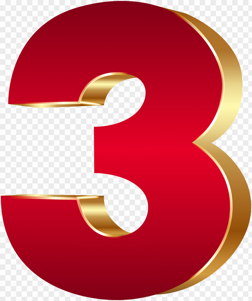 3D Number Three Red Gold Clip Art Image Computer Graphics PNG