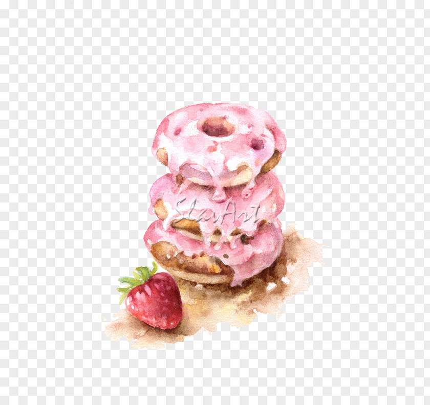 Pink Donut Doughnut Bakery Cream Dessert Illustration PNG