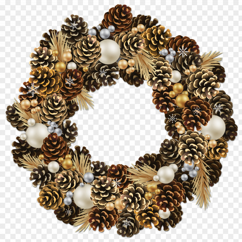 Transparent Christmas Pinecone Wreath With Pearls Clipart Ornament Garland Clip Art PNG