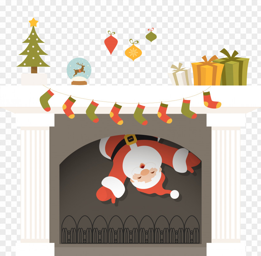 Vector Drill Chimney Santa Claus Fireplace Christmas PNG