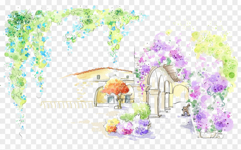 Purple Hall Picture Material Drawing Art Watercolor Painting Wallpaper PNG