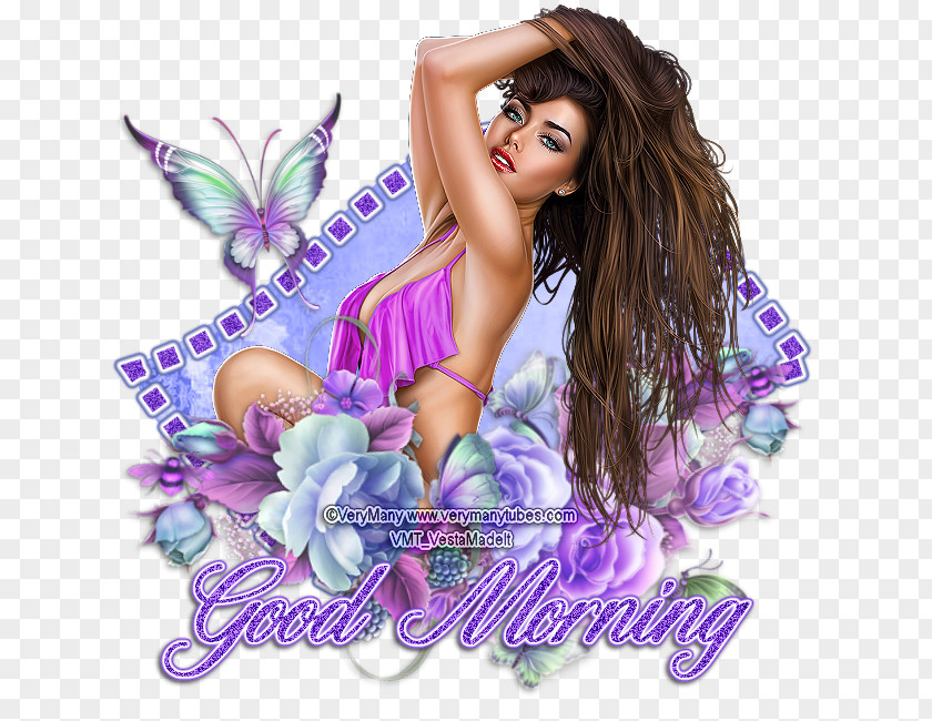 Good Morning Lilac Purple Back Pain Black Hair Brown PNG