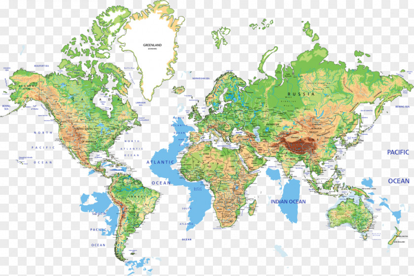 Vector World Geography Map English Language PNG