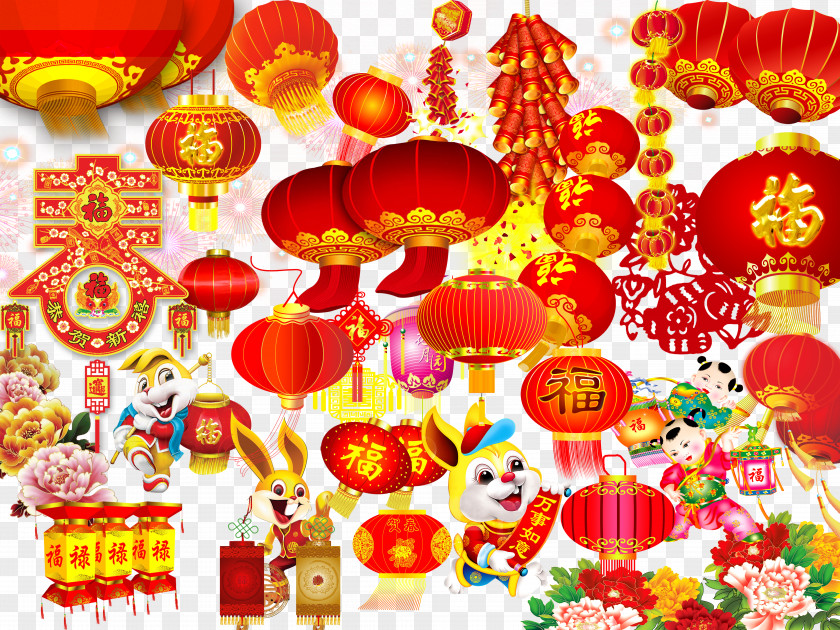 Chinese New Year Red Lanterns Wind Vector Material Lantern PNG