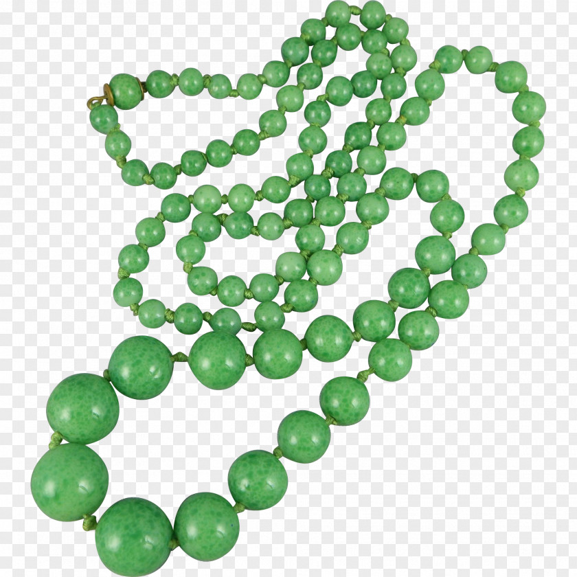Emerald Green Jade Bead Necklace PNG