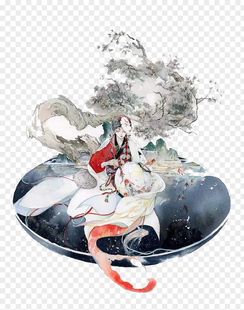 Panasonic Woman With Fish Watercolor Painting Art Illustrator Illustration PNG