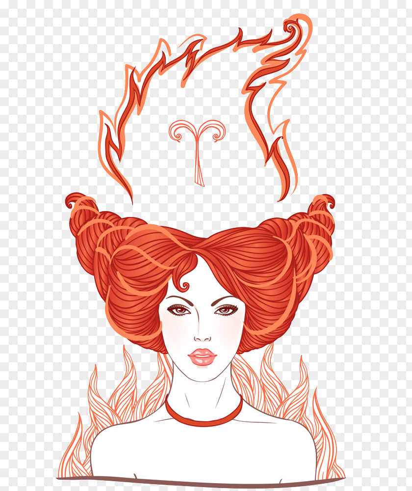 Weird Hair Woman Aries Astrological Sign Zodiac Illustration PNG