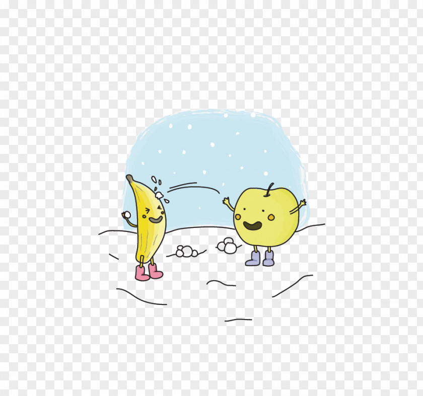 Hand-drawn Cartoon Apple Banana Snowball Fight Clip Art PNG