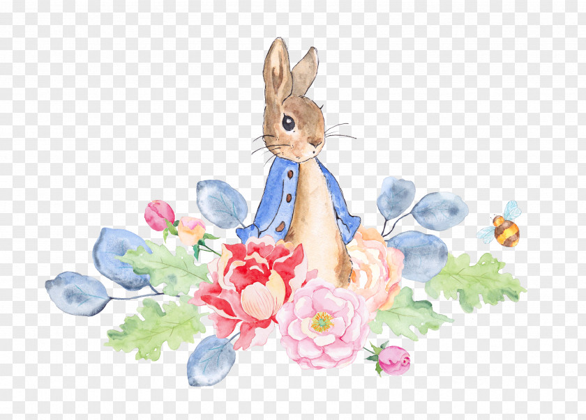 Rabbit And Flowers The Tale Of Peter Watercolor Painting Clip Art PNG